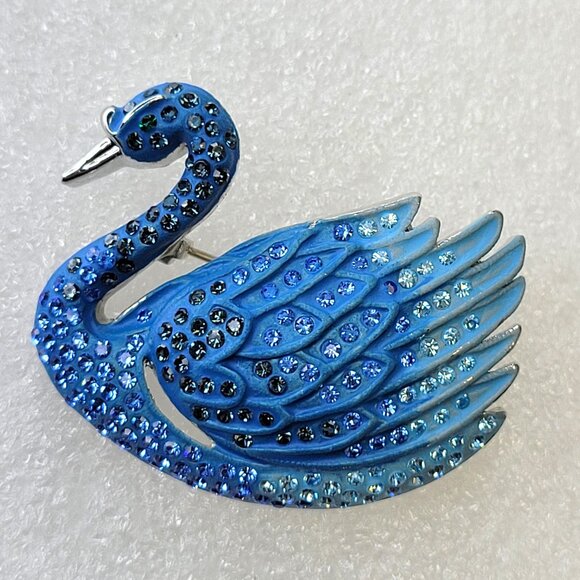 Blue Swan Brooch Pin - Picture 3 of 10